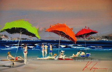 Bellezas bajo las sombrillas en la playa Kal Gajoum con textura Pinturas al óleo